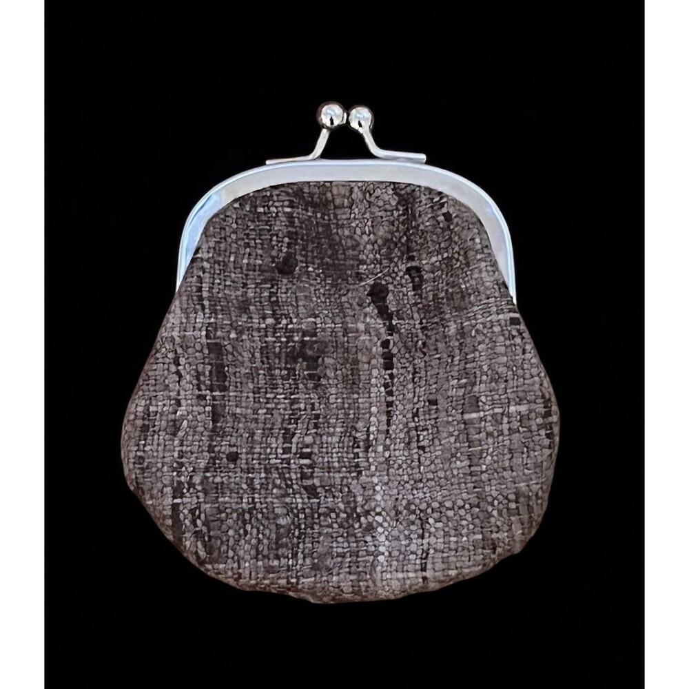 Vintage Woven Tweed Coin Purse - Kiss Lock Closure Brown 3.5” Made In Italy